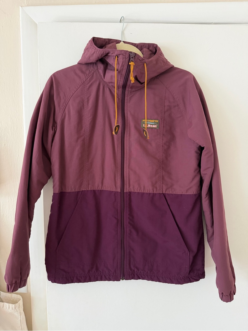L.L. Bean Two-Tone Hooded Windbreaker in Plum and Deep Plum